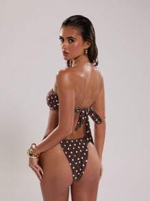 SHEIN BAE Women's Gold Shell Decor Sexy Elegant Retro Halter Mini Swimsuit Top, Summer Holiday Party, Tube Top - Coffee Brown - View 2