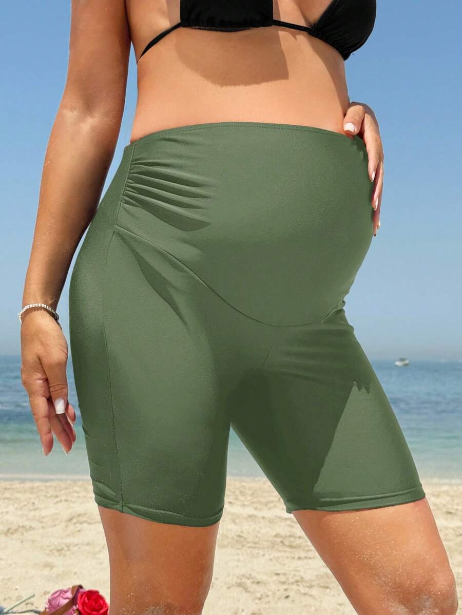 SHEIN Bottom de traje de baño de unicolor de cintura alta para mujeres embarazadas, para vacaciones en la playa