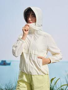 In My Nature 女士休闲纯色连帽防晒夹克 - 白色 - 查看 5