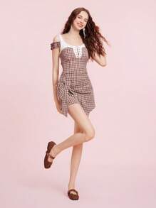 CUCCOO DOLLMOD Sepatu Balet Ujung Persegi dengan Hiasan Pita dan Gesper, Sepatu Kasual Mary Jane Sol Lembut dan Nyaman untuk Wanita, Cocok untuk Natal dan Musim Semi. - Coklat - View 2