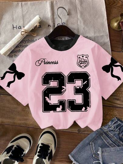 SHEIN 青少年女孩休闲简约宽松针织T恤，适合夏季