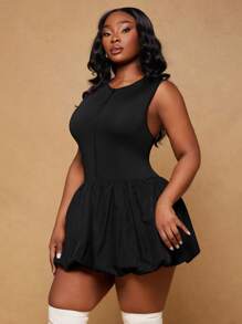 Radiana Plus Size Women's Spring&Summer Sexy Basic Cool New Sleeveless Front Zipper Bubble Jumpsuit,Suitable For Everyday Wear Going Out,Easy To Match&Looks Slim,Accent Your Body,Flatter The Figure - Black - View 10