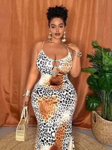 Veslaya 2025 New Spring/Summer Fashion Plus Size Women Retro Western/Tropical Resort/Music Festival/Club/Road Trip/-Travel/Casual City/Graduation Date/Elegant Vacation Fitted Spaghetti Strap Blue Ombre Leopard Hollow Beaded Maxi Dress,Summer Dresses For Women,Maxi Dress - Multicolor - View 7