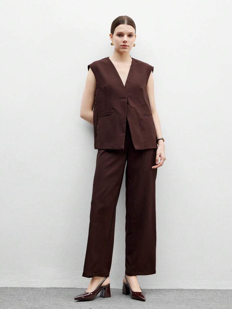 CUCCOO BIZCHIC Women's Fashion Brown Open Heel Pointed Toe Chunky Mid-Heel Pumps, Classic Minimalist Design For Commute, Dates, Parties, Holidays & Weddings For Christmas Spring Shoes