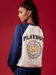 Missguided x Playboy 大学运动衫学院风复古盾牌标志冬秋舒适长袖插肩设计街头时尚休闲舒适 - 彩色 - 查看 1
