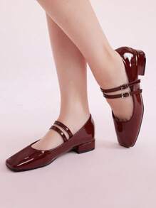 CUCCOO DOLLMOD Women's Fashion Wine Red Mary Jane Short Chunky Heel Casual Daily Wear Office Work Party Commuting Pumps BURGUNDY Heels Pumps Spring Shoes Spring Break Easter