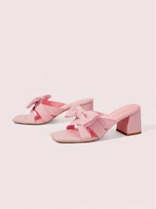 CUCCOO DOLLMOD Sandalias con puntera cuadrada, tacón ancho y lazo, elegantes y de moda para mujer, color rosa - Rosa - Ver 9