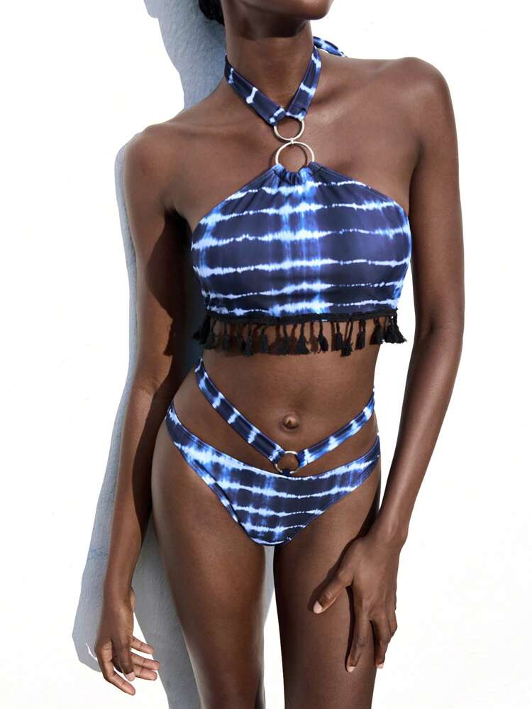 SHEIN Maija Women's Batik Print Swimsuit Set, Suitable For Beach & Holiday