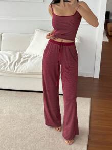 DAZY Striped Camisole Top & Pajama Pants Set, Sleepwear Outfit