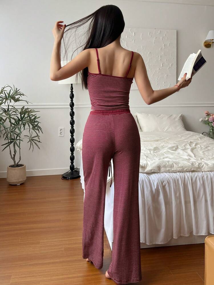 Striped Camisole Top & Pajama Pants Set, Sleepwear Outfit