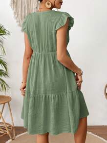 SHEIN Maternity Contrast Lace Cap Sleeve Elegant Dress - Green - View 2