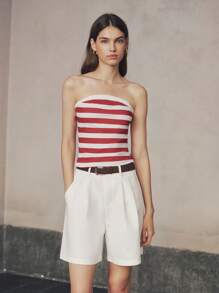 SHEIN Unity Women's Summer Striped Bandeau Casual Versatile Cropped Top - Red and White - View 3