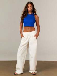 Athîral Áo ba lỗ thể thao hở vai màu trơn đơn giản cho nữ - Màu xanh lam - Xem 4