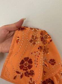 Sunnyshic 橙色吊带珠绣褶饰前襟吊带背心