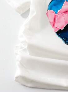 2件套女童休闲时尚圆领腰部收腰心形图案牛仔效果水洗喇叭裤套装 - 彩色 - 查看 5