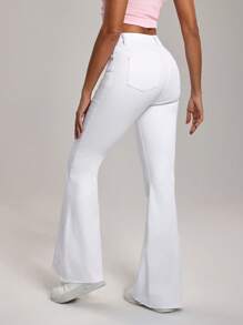 SHEIN Tall Women's Casual Versatile Solid Color Fitted White Flare Jeans - White - View 2
