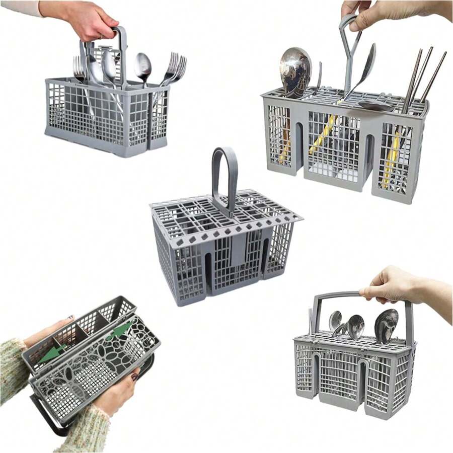 SHEIN 1 Cesta para cubiertos, Canasta de repuesto para cubiertos del lavavajillas universal de varios tamaños, Organizador 2 en 1 para utensilios y cubiertos, Compatible con varios modelos y tamaños de lavavajillas como Bosch, Kitchenaid, Frigidaire, GE - Gris - Ver 1