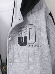 Chaqueta de estilo casual con textura, estampado de letras y gráficos, y aplicaciones, adecuada para adolescentes varones en uso diario y salidas en otoño/invierno - Multicolor - Ver 7