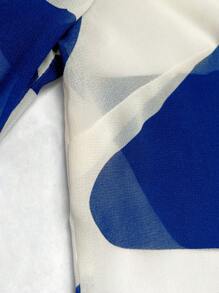 INAWLY Áo cánh tay đèn lồng in họa tiết khối màu thanh lịch dành cho nữ - Xanh đậm - Xem 3