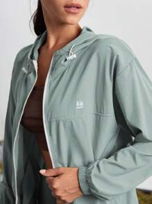 In My Nature 女式拉链立领抽绳连帽休闲夹克 - 墨綠色 - 查看 5