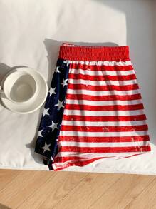 Comfortcana 女式 7 月 4 日美国国旗风格休闲印花短裤 - 彩色 - 查看 4