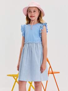 Leap Crew Leap Crew Tween 女童休闲简约舒适拼接圆领无袖中长连衣裙 - 藍色 - 查看 2