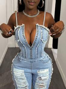 BamGleam 性感牛仔吊带裤和连体裤，适合女士外出和派对穿着