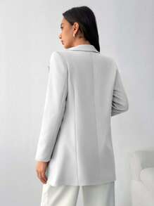 EURMUSE LAPEL COLLAR BODY POCKET FABRIC BUTTON BLAZER - White - View 2