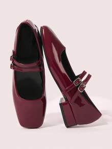 CUCCOO DOLLMOD Women's Fashion Wine Red Mary Jane Short Chunky Heel Casual Daily Wear Office Work Party Commuting Pumps BURGUNDY Heels Pumps Spring Shoes Spring Break Easter