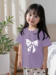 Young Girls Casual Fitted Round Neck Short Sleeve Pants Pajamas Set, Suitable For Summer - Multicolor - View 4