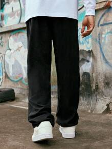 PAVTROS Streetrush Men's Solid Color Casual Everyday Trousers, Streetwear Pants, Boy Friend Gifts, Fall - Black - View 2