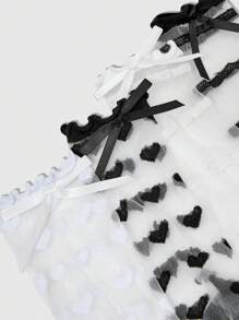 ROMWE Fairycore 4 双女士黑色蝴蝶蕾丝边真丝中筒袜，四季皆宜 - 黑與白 - 查看 9