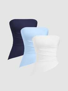 Sweetra 3pcs/Set Women Versatile Fashion Tube Asymmetrical Asymmetric Hem Tube Tops