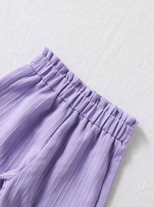 SHEIN Genkimix Kids 3pcs/Set Young GirlCasual Striped Textured Woven Double Layer Ruffle Camisole & Elastic Waist Ruffle Hem Shorts, Available In Beige, Green And Purple, Suitable For 4-7 Years Old Outdoor Sports & Casual Wear Summer Two Piece Set For Girls Girls Coord Sets Girl Short Sets With Tank Top Toddler Girl Summer Outfits Kids Summer Two Piece Set Summer Holiday