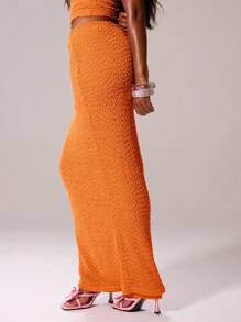 MUSERA Falda maxi de punto texturizada de talle bajo, ajuste recto, solo Bottom, coordinado, Ibiza, sexy, vacaciones, verano, festival, ropa de playa, romántica, elegante, cumpleaños, Acción de Gracias