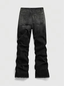 ROMWE MEN Spring/Summer Casual Men'S Street Life Flare Jeans With Pockets And Rhinestone Decor - Black - View 2