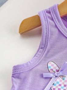 Conjunto de 2 piezas para niña bebé que incluye chaleco con estampado de conejo de cuello redondo y pantalones a juego con bordado de corazón de encaje, en un estilo versátil y casual, a la moda y elegante - Multicolor - Ver 6