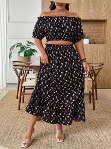 SHEIN Clasi 2件套大码女士休闲中式碎花套装，适合派对、聚会、街头、度假、圣帕特里克节、复活节、情人节、圣诞节、感恩节。舒适百搭，凸显气质，春夏时尚 - 彩色 - 查看 3