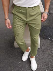 Manfinity Mode Herren Lässig einfarbige Bundfaltenhose - Olivgrün - Übersicht 5