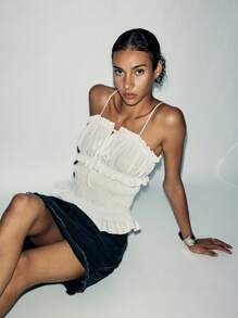 Lumivelle Top camisero sin mangas con drapeado elegante y romántico para mujer - Blanco - Ver 5