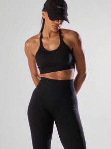 Musera Sport Áo ngực thể thao dáng ngắn, lưng chéo, dày dặn, không đường may, có logo phía trước, thích hợp cho tập luyện thể dục, chạy bộ, câu lạc bộ, Padel, Tennis, Pickleball, tập gym và thể hình. - màu đen - Xem 5