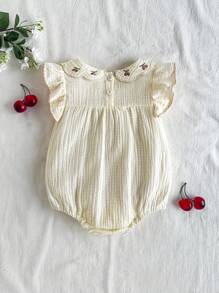 Vintaside Kids Babygirls Cherry Blossom Embroidery Sleeveless Romper, Pure Apricot Color, Sweet And Simple Style, Comfortable Fit, Suitable For Daily Outings, Home Leisure, And Casual Gatherings, Spring/Summer