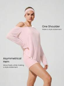 GLOWMODE TENCEL™ Modal Drift Off Lightweight Silky Smooth Asymmetrical Off Shoulder Long Sleeve Active Top Low-Impact Yoga Pilates Gym Studio Daily Casual Wear