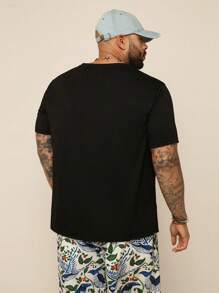 EASEVO Men's Plus Size Elastic Knit V-Neck Black Short Sleeve T-Shirt, Slim Fit, Summer, School