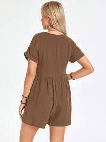 SHEIN Clasi Naszyty kombinezon z kieszeniami w kształcie skrzydła nietoperza - Brązowy - Zobacz 2