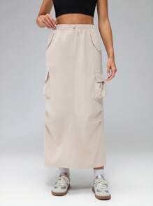 SHEIN Tall 女士休闲前系宽腰带简约清凉感抗皱速干工装裙，适合度假