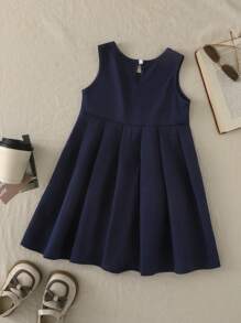 SHEIN Explorewe 女童简约百褶背带裙，可爱学院风，百搭夏季，2025年返校季年轻女孩校服和运动装 - 藍色 - 查看 2