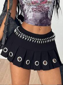 Coolane 女士夏季外出音乐节西部摇滚风街头服饰复古 Y2K 黑色迷你百褶裙 - 黑色 - 查看 6