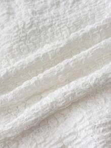 SHEIN 少女白色优雅蕾丝圆领插肩袖半透明蕾丝衬衫，优雅短袖蕾丝上衣，学院风 Y2K - 白色 - 查看 5