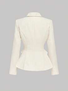 SHEIN MOD 缺口领长袖收腰复古风格米色西装外套，女士西装外套，复古风格，收腰西装外套，白色西装